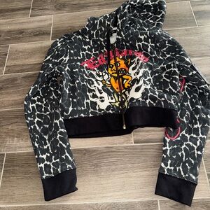 Ed Hardy Black and White Tie-Dye Hoodie with Logo Tag